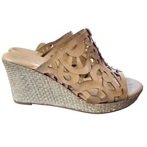 Brighton Daria Wedge Sandals Tan Leather Cutout Espadrille Style Size 9.5 M